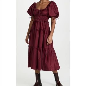 En Saison poplin tiered midi dress - burgundy - medium